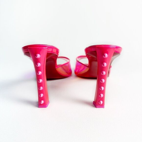 CHRISTIAN LOUBOUTIN Me Condorapik Pink Slide Heels Size 39 US 8.5 Spike Peep Toe - Picture 10 of 13